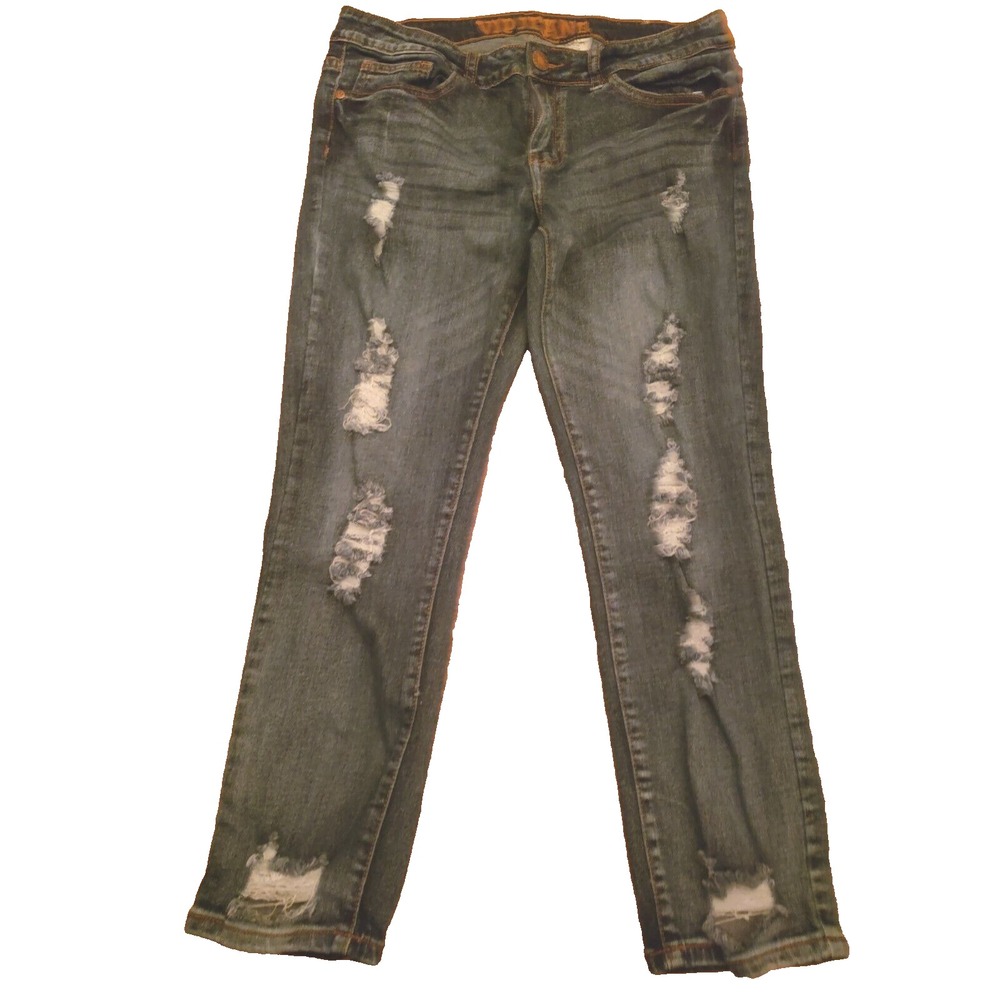 Sz 11/12 VIP Women's Blue Skinny Ankle Distressed Med Wash Stretch Denim Jean